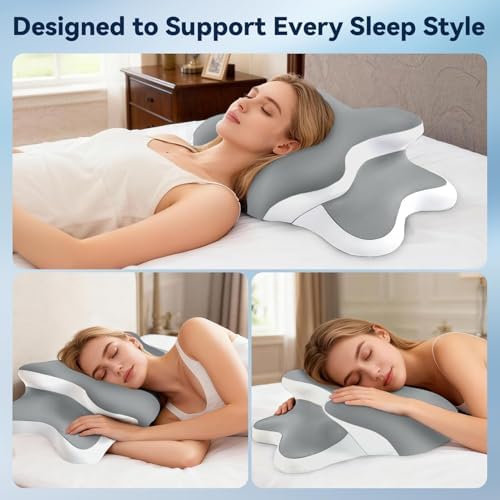 Sleep Apnea Pillow with Neck Pain & Snoring Relief -Orthopedic Cervical Pillow,Ergonomic Contour Memory Foam Pillow for Side, Back,Stomach,Dreamers,Medium Firm (Grey, Queen Size) - Image 5