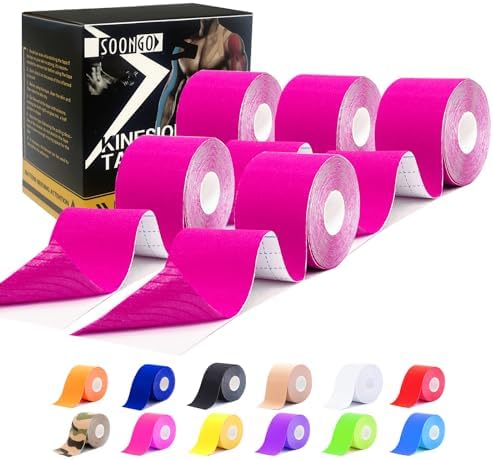SOON GO Kinesiology Tape Pro 5 Rolls, 2 Inch High Elasticity Sports Tape Therapeutic Pain Relief–Physio Tape for Muscle Recovery & Joint Support, Waterproof & Hypoallergenic & Breathable–Pink by SOON+GO