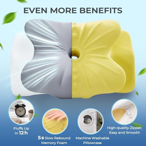 BDEUS Cervical Neck Pillow for Sleeping Ergonomic Pillow Memory Foam Pillows Side Sleeper Pillow for Neck Pain Relief Sleep Apnea Pillow Butterfly Arm Grooves Dual Height, Grey - Image 6