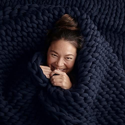 Bearaby Cotton Hand-Knit Weighted Blankets for Adults - Chunky Knit Blanket - Sustainable, Breathable, Organic, Cooling Weighted Blanket - Machine Washable (Midnight Blue, 20 lbs, 45"x72") by Bearaby