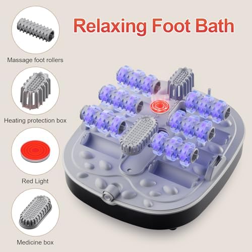 GEHONA Collapsible Foot Spa Bath with Heat,Foot Massager with Two Side Supports,Leakage Protector,Temperature Control,Bubbles,Red Light,Timer, Feet Spa Tub,Feet Soaker,Gifts (Black) - Image 3