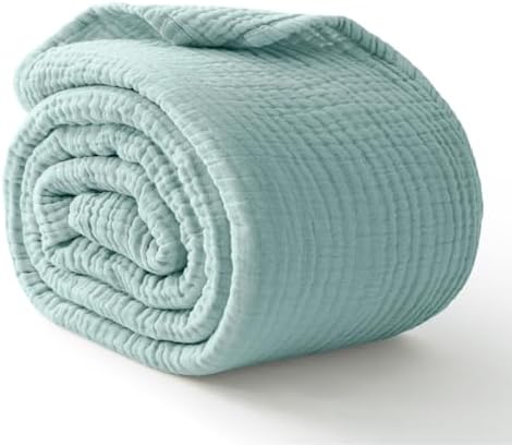 100% Cotton Muslin Blanket California King 120" x 90", 6 Layers Breathable and Lightweight Oversized Blankets for Bed, Soft Cooling Gauze Blanket for Adults All Season, Mint by Kozyhvn