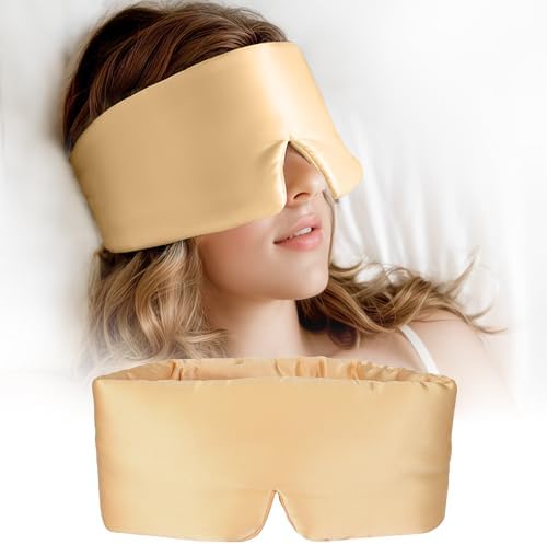 Silk Sleep Mask for Women and Men, Side Sleeper, 22 Momme Pure Mulberry Silk Total Blackout 100% Mulberry Eye Mask with Adjustable Headband Full Size, Eye Masks for Sleeping and Travel by Unknown