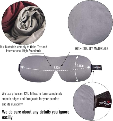 PrettyCare 3D Sleep Mask 2 Pack,Eye Mask for Side Sleeper -3D Contoured Sleeping Mask Blackout Out for Men Women - Zero Eye Pressure Blindfold with Ear Plugs, Night Masks with Travel Bag (Black＆Grey) - Image 6