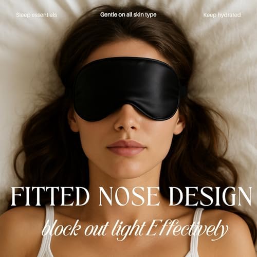 Black Sleep Eye Mask, Blackout Silk Satin Travel Blindfold Set Women - Image 2