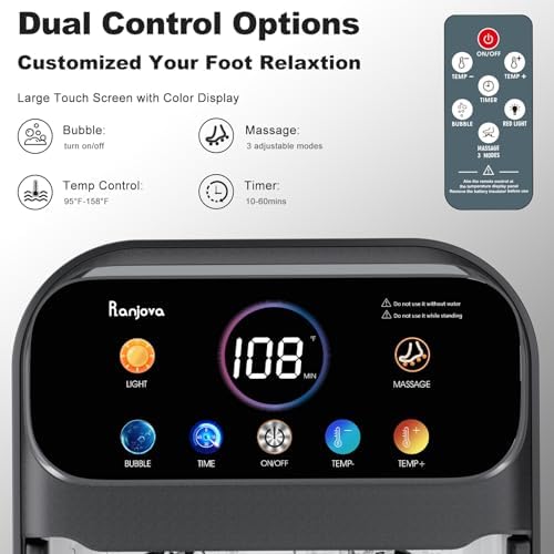 Foot Spa Electric Rotary Massage, with Touchscreen Pro Color Display, Collapsible Foot Bath with Heat, Bubble,Remote Control, Temp Control, and 24 Motorized Shiatsu Massage Balls (Black) - Image 2