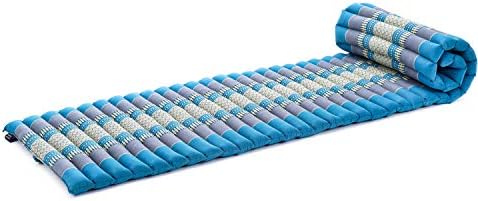 Leewadee - Foldable Floor Mattress - Japanese Roll Up Futon -Trifold Tatami Mat- Guest Floor Bed - Camping Mattress - Thai Massage Mat, Kapok Filled, 75 x 20 inches, Light Blue by Leewadee