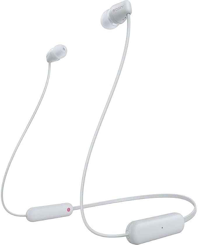 Sony WI-C100 Wireless in-Ear Bluetooth Headphones with Built-in Mic, White | Up to 25 Hrs of Battery, Clear Hands-Free Calling, Easy Button Operation, Flexible Neckband, IPX4 Water Resistant by Unknown