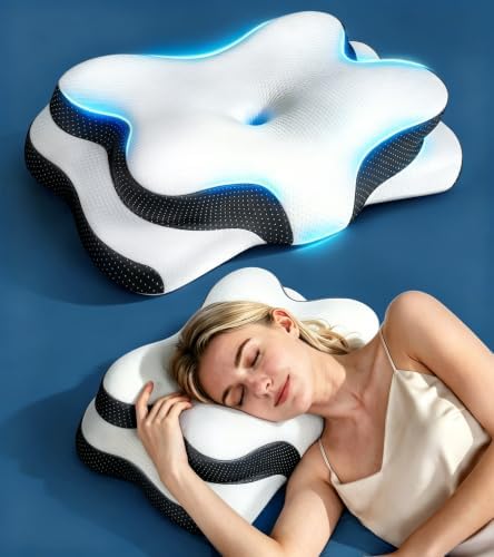 Osteo Zoned Contour Cervical Neck Pillow for Deeper Pain Relief Sleep, Q-max 3X Cooling Pillow with Non-Temperature Affected Memory Foam, Ergonomic Support Pillows for Back Stomach Side Sleeper by OSTEO