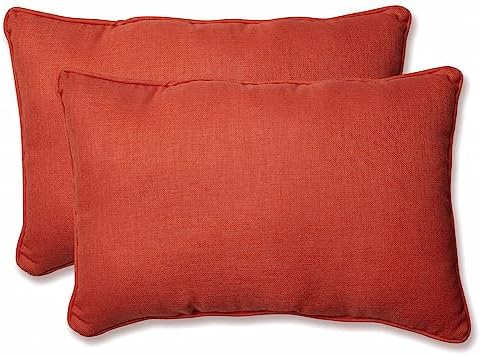 Pillow Perfect Rave Solid Indoor/Outdoor Large Lumbar Pillow Plush Fill, Weather and Fade Resistant, Large Lumbar - 16.5" x 24.5", Orange, 2 Count by PillowPerfect