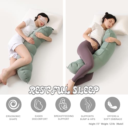 Peallow(Pat. Pend) – Long Round Body Pillow for Adults, Bolster Pillow for Sleeping, Soft and Supportive Pillow for Sleeping & Lumbar Support(Willow Green,39") - Image 5