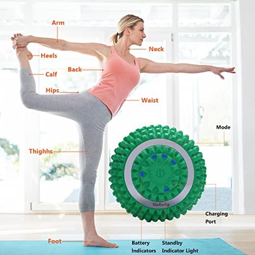 Vibrating Massage Ball 4-Speed High-Intensity Fitness Yoga Massage Roller, Relieving Muscle Tension Pain & Pressure Massaging Balls (Green) - Image 3
