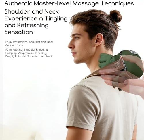 Upgraded Neck and Shoulder Massager,Professional Shiatsu Neck Massager,Portable Deep Tissue 4D Kneading with Heat,Intelligent Simulated Human Hand Design for Pain Relief and Muscle (Green) - Image 4