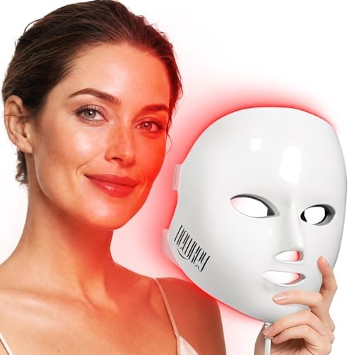 NEWKEY 4D LED Red Light Therapy Mask for Face Skin Glowing,630nm Led Light Therapy Face Mask Anti Wrinkle, Blue Light Therapy Face Mask for Acne,Home use,450 LED Chips,Birthday gift,Plug in by NEWKEY