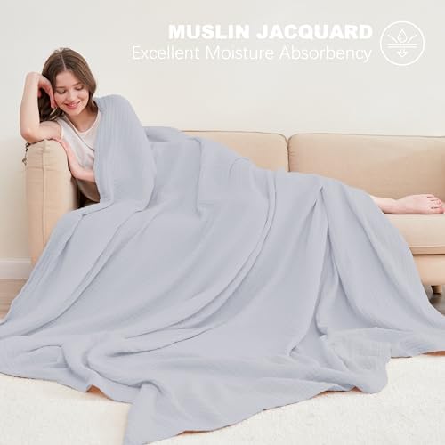 Cosy Family 4 Layer Muslin Bed Blanket - Breathable and Lightweight Gauze Boho Blanket for Spring, Soft 100% Cotton Muslin, Slate, 55x80 Inches - Image 2
