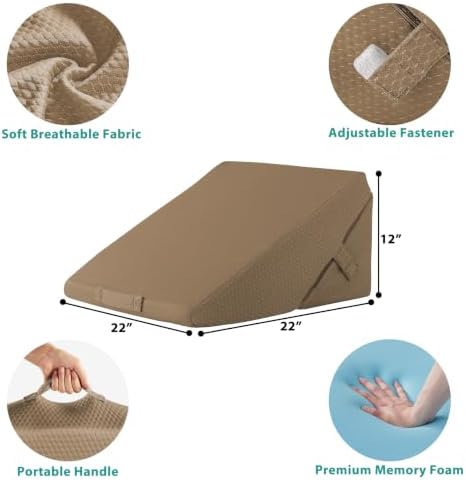 Bedluxe Wedge Pillow for Sleeping, Adjustable 9&12 Inch Foldable Bed Wedge Pillow Set, Orthopedic Memory Foam Triangle Pillows Wedge, 7-in-1 Elevated Pillows for Leg and Back Support, Brown - Image 4