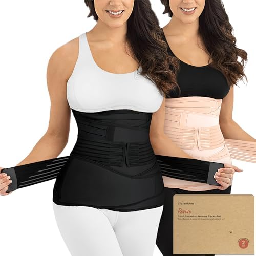 3in1 Postpartum Belly Support Recovery Wrap Band 2pk (Black/Ivory, M/L) by KeaBabies