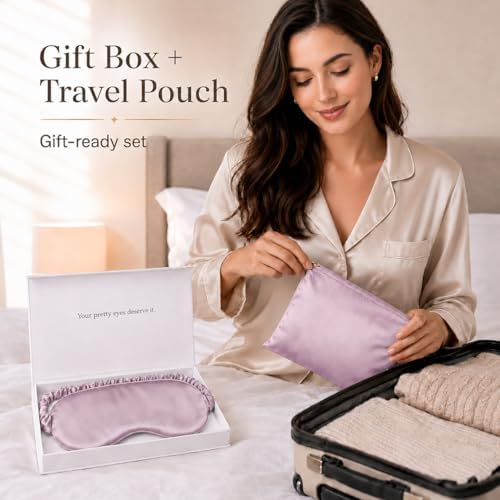 Silk Sleep Mask Light Blocking Luxury 100% Mulberry 19mm Silk Eye Mask Eye Cover Blindfold Ultra Soft Light & Comfy Anti Aging Skin Care with Travel Bag Gift Package - Image 4