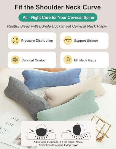 Buckwheat Pillows for Sleeping, Adjustable Buckwheat Hulls Neck Cervical Roll Pillow with Washable Cover, Home Office Travel Neck Pain Relief Lumbar Support, Tan 15 X 5 Inches - Image 6