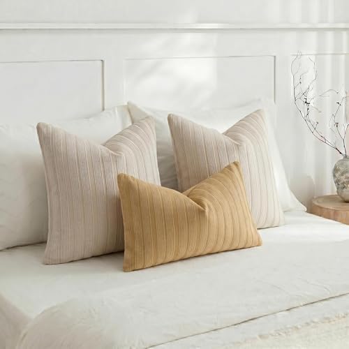 DEZENE 12x20 Mustard Yellow Lumbar Pillow Covers Soft Striped Corduroy Spring Summer Rectangular Throw Pillow Cases for Couch Sofa Bedroom Living Room Home Decor - Image 5