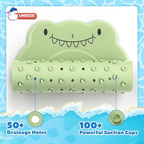 UNEEDE Dinosaur Kids Bathtub Mat Non Slip, 30"x18" Toddler Shower Mat - Image 3