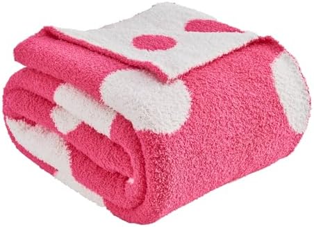 CozeCube Reversible Knit Throw Blanket, Hot Pink White Polka Dot, 60"x80" by CozeCube