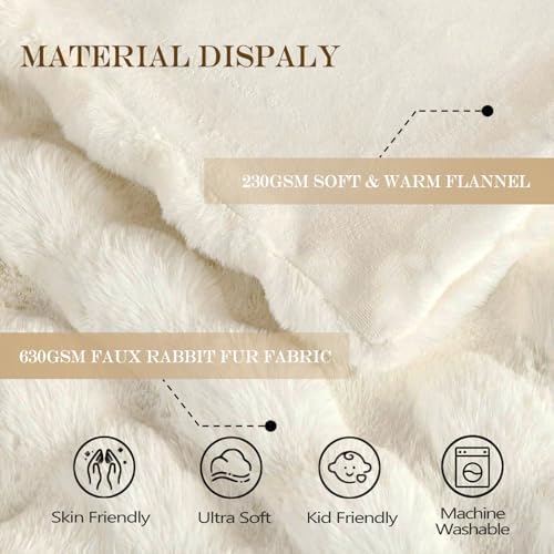 Latepis Luxury King Faux Fur Throw Blanket Fuzzy for Bed Soft Thick Blankets for Sofa Cute Plush Fuzzy Warm Blanket for All Seasons Ideal Gifts Furry Blankets Beige 90x108 Inch, 860gsm - Image 3