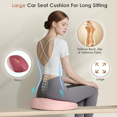 FLORICH Large Car Seat Cushion for Long Sitting, Ergonomic Memory Foam Driving Seat Cushion for Back & Sciatica Pain Relief, Non-Slip Washable Seat Cushion for Car, Driver, Office-Pink - Image 7
