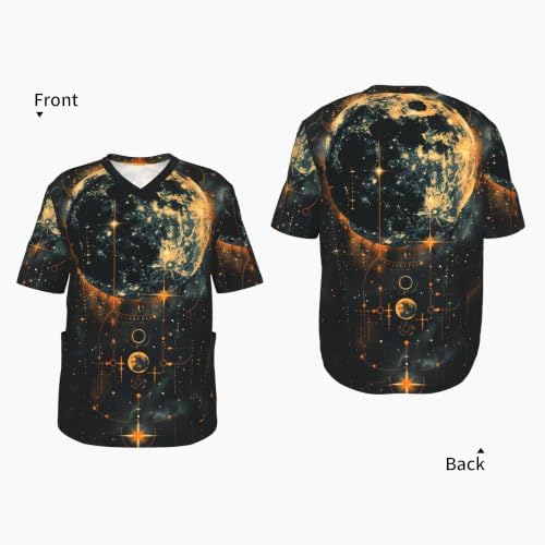 Men's Scrub Top,V-Neck Spill Wrinkle Resistant,3 Pockets-Mysterious Universe (2) - Image 4