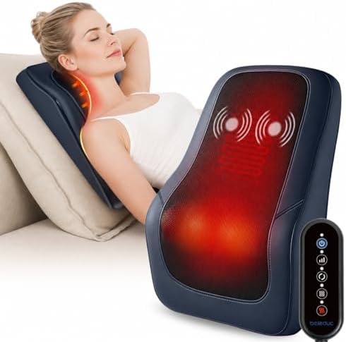 Shiatsu Back & Neck Massager with Heat, Massage Pillow for Back Pain by Beleduc