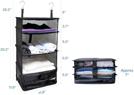 Grand Fusion Stow-N-Go Hanging Travel Shelves, Packing Organizer for Luggage. Carry on Closet for Suitcase. Expandable Packing Cube. Travel Essentials. (Black - L, L = (L) 11.8" x (W) 11.8") - Image 2