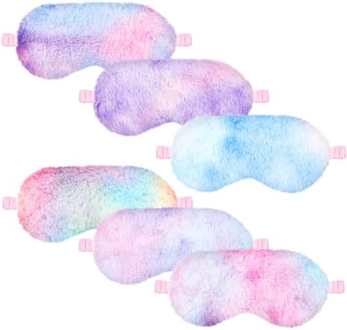 Cuffbow 6 Pack Fuzzy Sleep Masks Plush Eye Mask,Tie Dye,Rainbow by Cuffbow