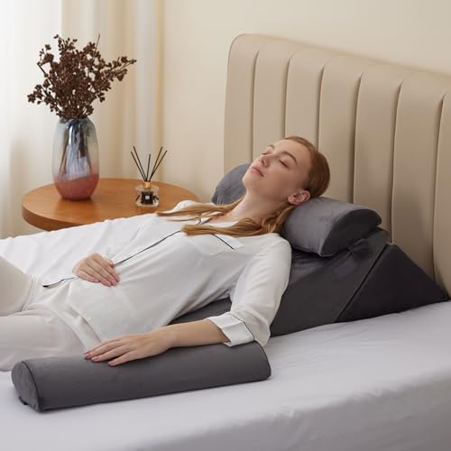 Bedluxe Adjustable 4pcs Bed Wedge Pillow Set, Memory Foam Wedge Pillows Post Surgery for Back, Neck, Leg Pain Relief, Pillow Wedge for Sleeping, Sitting up in Bed, Acid Reflux and GERD, Velvet - Image 4