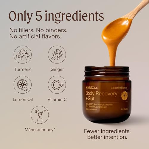 Manukora Body Recovery + Gut, Turmeric & Ginger, Raw Manuka Honey, 225g - Image 4