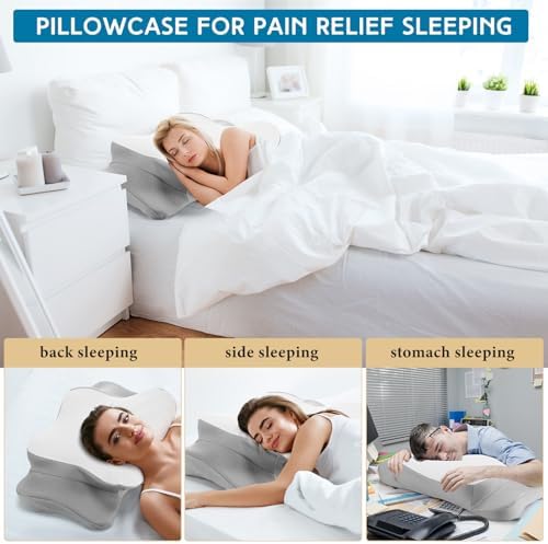 HunnmingRe Pillow Case for Cervical Neck, White,Gray, Queen Size - Image 5