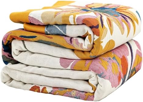 VANJOROY Boho Large Throw Blanket for Bed Couch, 100% Organic Cotton Soft Queen Throw-Floral Butterfly Decor Fall Blanket for Sofa Quilt and Gift, 80" x 90"-Beige by CHOOSEVANJOROYENJOYAMORECOMFORTABLEFEELING