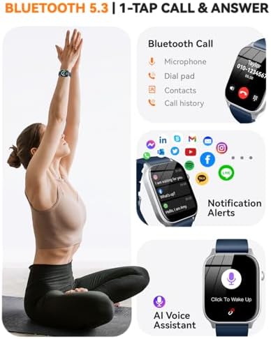 Smart Watches for Women Men, Fitness Tracker Watch with 110 Sports Modes, Step Counter/Sleep Monitor/Pedometer, IP68 Waterproof, Bluetooth Call & Music Control Smartwatch for iPhone/Android,Blue - Image 2