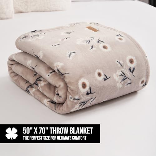 Lucky Brand Cozy Plush Blanket - Premium Microfiber Throw for Luxurious Comfort and Style, 50" x 70", Daisy Beige Floral - Image 2