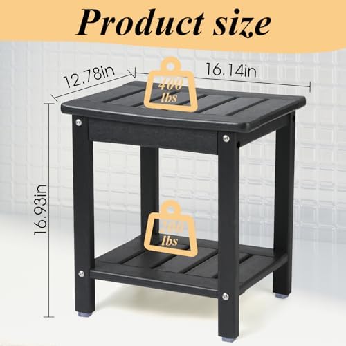 Apolimi Shower Chair,HDPE Shower Bench for Inside Shower to Sit On It, Shower Stool with Storage Shelf 2-Tier Spa Stool for Elderly,Water Resistant & Non-Slip Design Shower Seat Bench (Black S Size) - Image 3