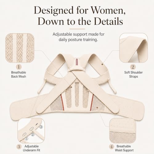Posture Corrector for Women, Beige Back Straightener for Rounded Shoulders - Image 7