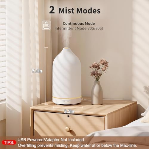 URPOWER 120mL Ceramic Essential Oil Diffuser with Quiet Mist & Auto-Off - Image 2
