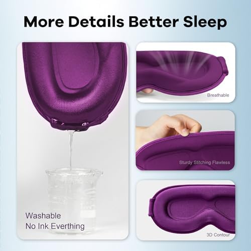 Blackout Eye Mask for Deep Sleep, 3D Weighted Sleep Mask for Women, Zero Pressure, Lash-Friendly, Perfect for Airplane Travel, Meditation, Yoga, Relaxation & Gifting, Purple - Image 6