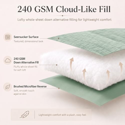 CozyLux Oversized King Comforter Set 120x98, 7-Piece Sage Green Seersucker - Image 3