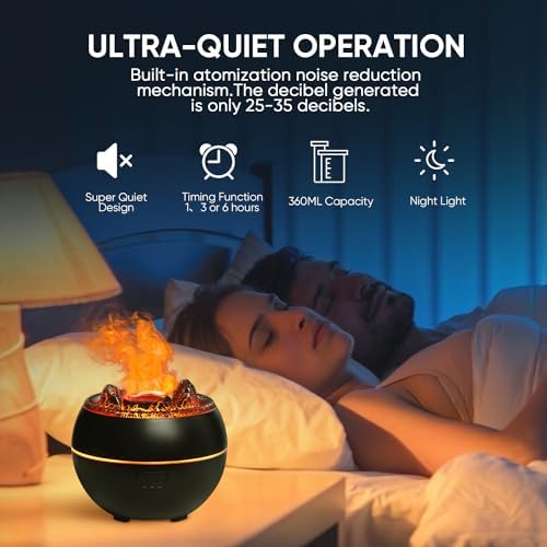 YALEDI Essential Oil Diffuser, Volcano Fire Flame Aromatherapy Diffuser, 360ml Ultrasonic Cool Mist Humidifier, Scent Aroma Diffuser with 7 Colors Light, Timer & Auto Shut-Off for Home, Room (Black) - Image 4