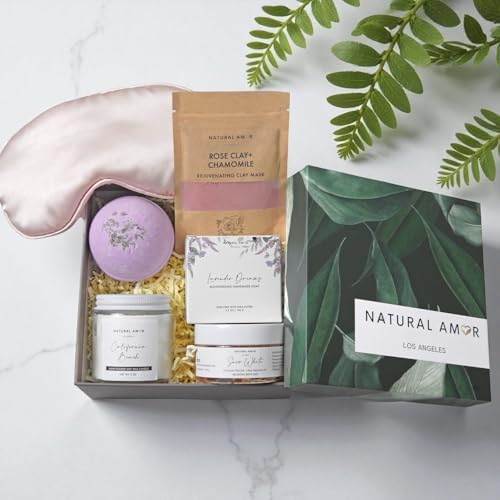Natural Amor Spa Gift Set for Women – 6-Piece Self Care Gift Box with Handmade Soap, Bath Bomb, Candle & Skincare, Ready-to-Gift Relaxation Set - Image 2