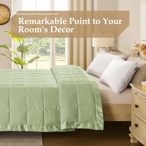 downluxe Queen Size Blanket with Satin Trim, Lightweight Down Alternative Blankets Queen Size for All Season, Machine Washable (Sage Green, 90x90 Inch) - Image 3