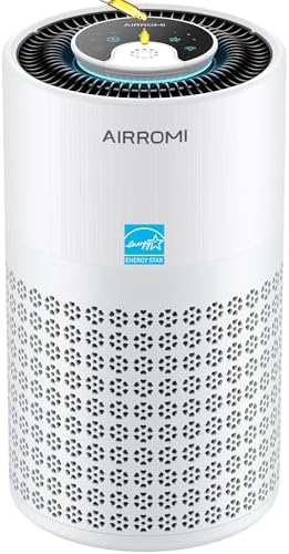 AIRROMI Air Purifier for Bedroom with HEPA 3-in-1 Filter, Pet Air Purifier for Home Cat Pee Smell, Covers Upto 990 Ft², Quiet 360° intake Air Cleaner for pet hair,allergies,Dust,Smoke A2001 White by AIRROMI
