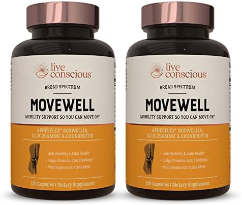 MoveWell by LiveConscious Glucosamine Chondroitin with MSM, Hyaluronic Acid, and More | Joint Health Supplement (2-Pack) by LiveConscious
