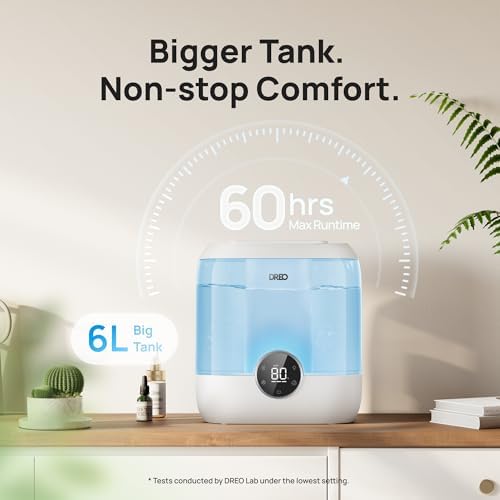 DREO Humidifiers for Bedroom, 6L Top Fill Supersized Cool Mist Humidifier for Large Room, 60 Hour Runtime, Quiet Ultrasonic Humidifiers for Plants, Baby, Indoor, Home, Night Light, Blue - Image 3