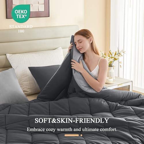 120x120 Oversized King Comforter,Super King Size Comforter Oversized, All Season Soft Lightweight Quilt Down Alternative Duvet Insert with 8 Corner Tabs, Dark Grey/Grey - Image 4